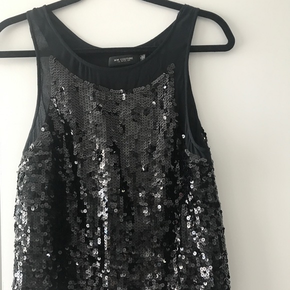 MM Couture by Miss Me Sheer Black Sequin Tank M - Picture 2 of 6